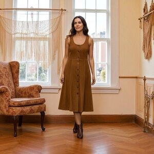 Vintage Suede Dress 11/12 Genuine Leather Brown Button Front Sleeveless 60s 70s